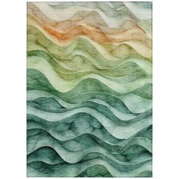 3' X 5' Teal Blue Abstract Washable Indoor Outdoor Area Rug