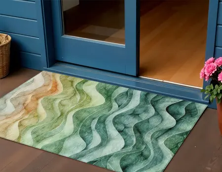 3' X 5' Teal Blue Abstract Washable Indoor Outdoor Area Rug