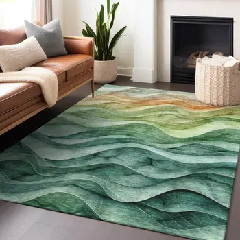 3' X 5' Teal Blue Abstract Washable Indoor Outdoor Area Rug