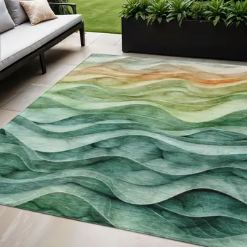 5' X 8' Teal Blue Abstract Washable Indoor Outdoor Area Rug