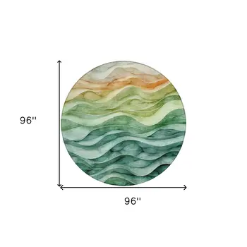 8' Teal Blue Round Abstract Washable Indoor Outdoor Area Rug