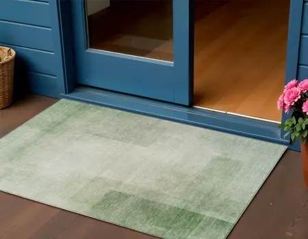3' X 5' Artichoke Green Geometric Washable Indoor Outdoor Area Rug