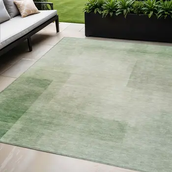 5' X 8' Artichoke Green Geometric Washable Indoor Outdoor Area Rug