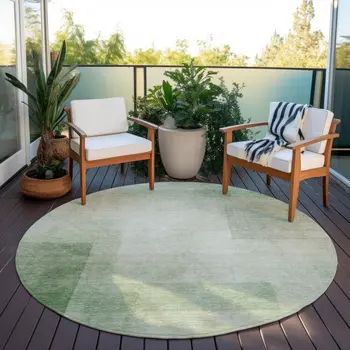 8' Artichoke Green Round Geometric Washable Indoor Outdoor Area Rug