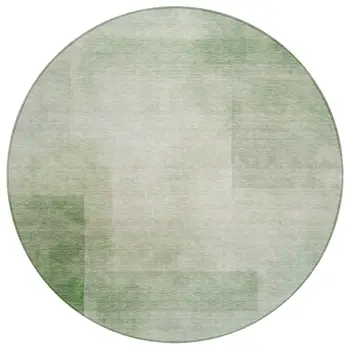 8' Artichoke Green Round Geometric Washable Indoor Outdoor Area Rug