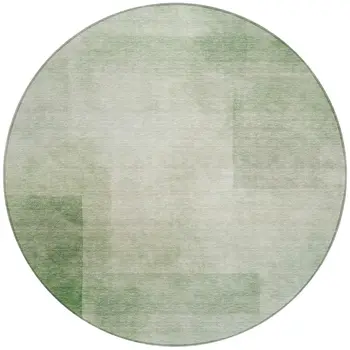 8' Artichoke Green Round Geometric Washable Indoor Outdoor Area Rug