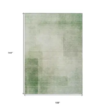 9' X 12' Artichoke Green Geometric Washable Indoor Outdoor Area Rug