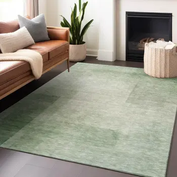9' X 12' Artichoke Green Geometric Washable Indoor Outdoor Area Rug