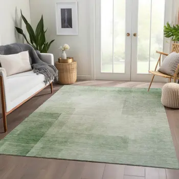 9' X 12' Artichoke Green Geometric Washable Indoor Outdoor Area Rug