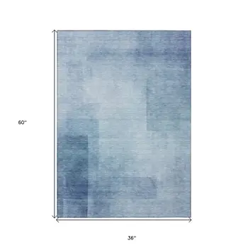 3' X 5' Blue Geometric Washable Indoor Outdoor Area Rug