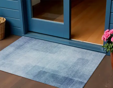 3' X 5' Blue Geometric Washable Indoor Outdoor Area Rug