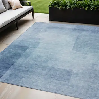 5' X 8' Blue Geometric Washable Indoor Outdoor Area Rug