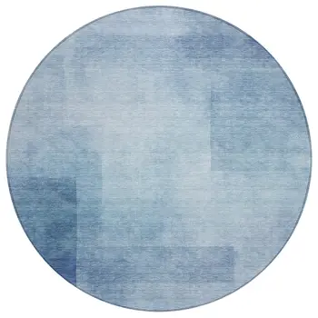 8' Blue Round Geometric Washable Indoor Outdoor Area Rug