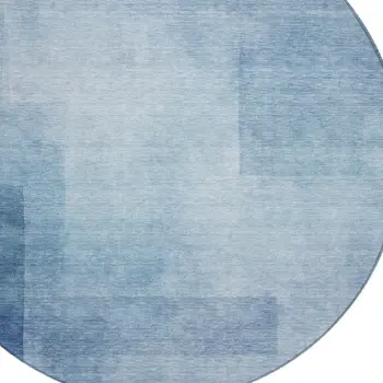 8' Blue Round Geometric Washable Indoor Outdoor Area Rug