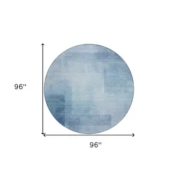 8' Blue Round Geometric Washable Indoor Outdoor Area Rug