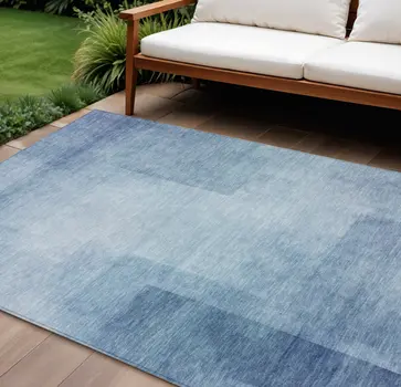9' X 12' Blue Geometric Washable Indoor Outdoor Area Rug