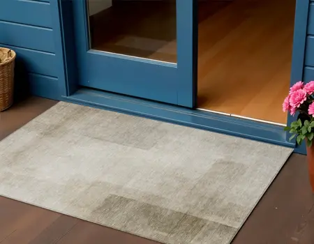 3' X 5' Khaki Geometric Washable Indoor Outdoor Area Rug