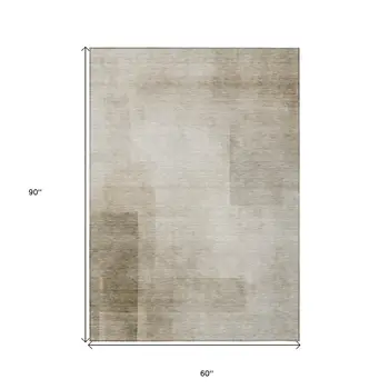 5' X 8' Khaki Geometric Washable Indoor Outdoor Area Rug