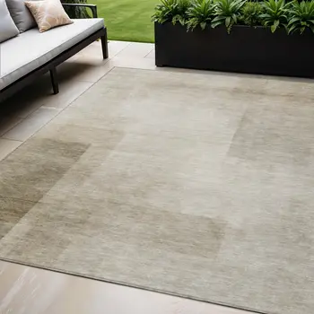 5' X 8' Khaki Geometric Washable Indoor Outdoor Area Rug