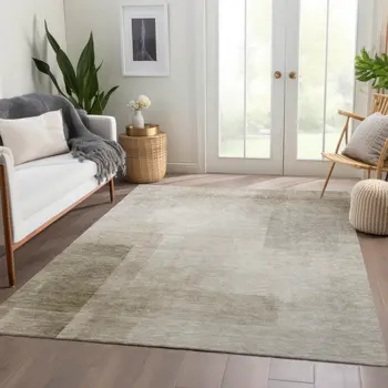 5' X 8' Khaki Geometric Washable Indoor Outdoor Area Rug