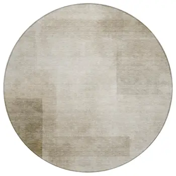 8' Khaki Round Geometric Washable Indoor Outdoor Area Rug