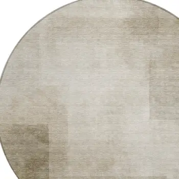 8' Khaki Round Geometric Washable Indoor Outdoor Area Rug
