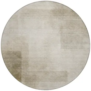 8' Khaki Round Geometric Washable Indoor Outdoor Area Rug