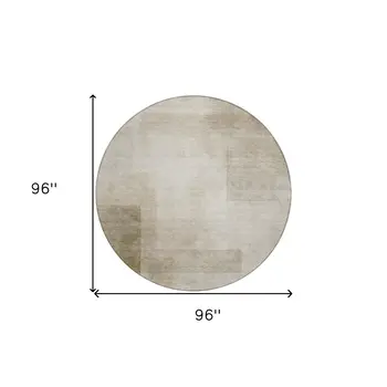 8' Khaki Round Geometric Washable Indoor Outdoor Area Rug