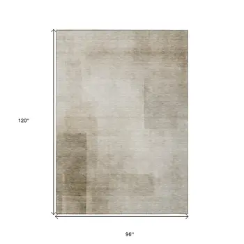8' X 10' Khaki Geometric Washable Indoor Outdoor Area Rug