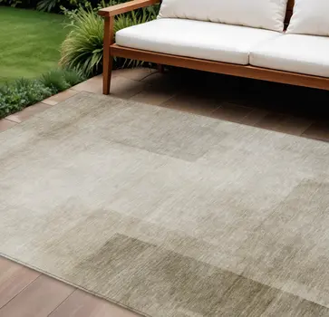 10' X 14' Khaki Geometric Washable Indoor Outdoor Area Rug