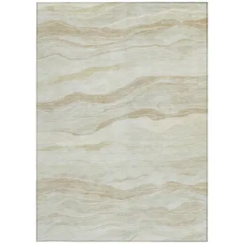 3' X 5' Beige Striped Washable Indoor Outdoor Area Rug