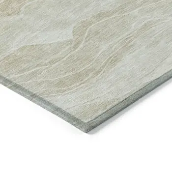 8' Beige Round Striped Washable Indoor Outdoor Area Rug