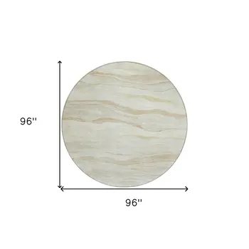 8' Beige Round Striped Washable Indoor Outdoor Area Rug