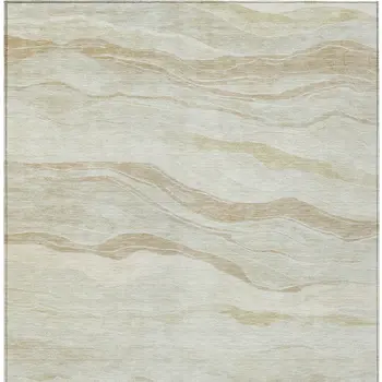 8' X 10' Beige Striped Washable Indoor Outdoor Area Rug