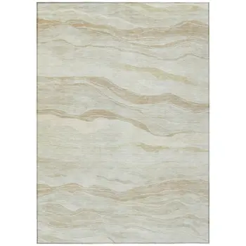 9' X 12' Beige Striped Washable Indoor Outdoor Area Rug