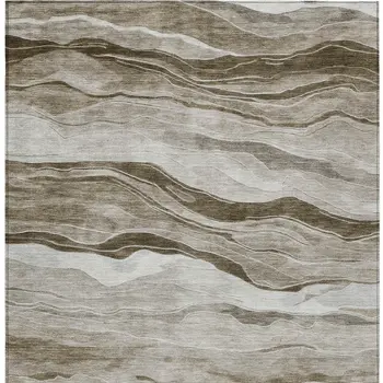 5' X 8' Brown Striped Washable Indoor Outdoor Area Rug