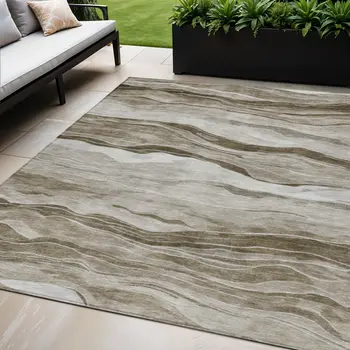 5' X 8' Brown Striped Washable Indoor Outdoor Area Rug