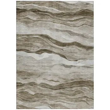 5' X 8' Brown Striped Washable Indoor Outdoor Area Rug