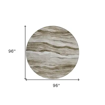 8' Brown Round Striped Washable Indoor Outdoor Area Rug