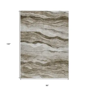 8' X 10' Brown Striped Washable Indoor Outdoor Area Rug