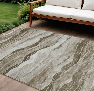 9' X 12' Brown Striped Washable Indoor Outdoor Area Rug