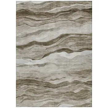 10' X 14' Brown Striped Washable Indoor Outdoor Area Rug