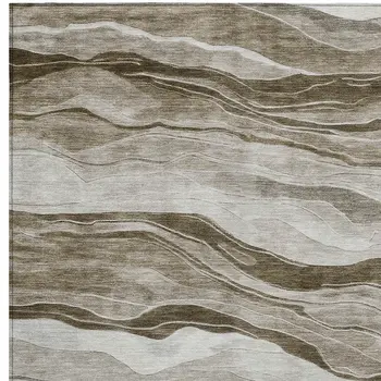 10' X 14' Brown Striped Washable Indoor Outdoor Area Rug