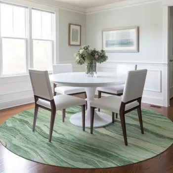 8' Green Round Striped Washable Indoor Outdoor Area Rug