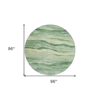 8' Green Round Striped Washable Indoor Outdoor Area Rug