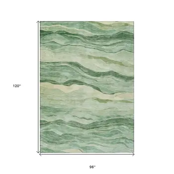 8' X 10' Green Striped Washable Indoor Outdoor Area Rug