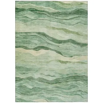 8' X 10' Green Striped Washable Indoor Outdoor Area Rug