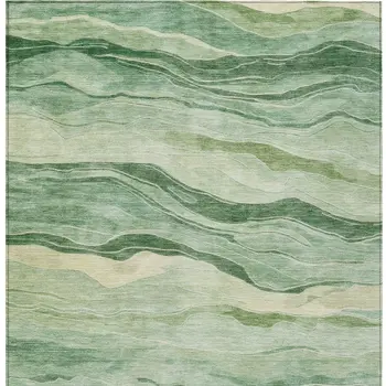 8' X 10' Green Striped Washable Indoor Outdoor Area Rug