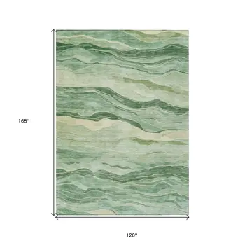 10' X 14' Green Striped Washable Indoor Outdoor Area Rug