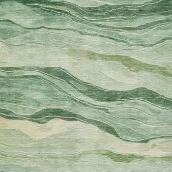 10' X 14' Green Striped Washable Indoor Outdoor Area Rug